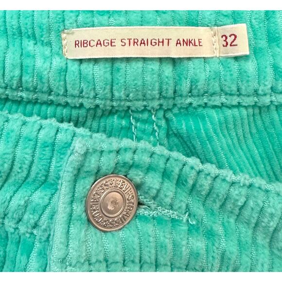 Levi's Premium Ribcage Straight Ankle Corduroy Pants Electric Green Size 32 - Picture 11 of 13